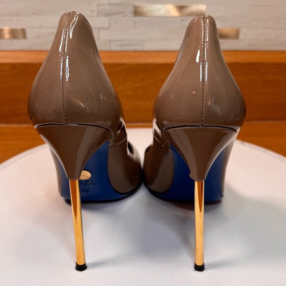 Loriblu Gold Metal Heel, Taupe Patent Leather Pumps Size 39 (8.5) - Picture 3 of 8